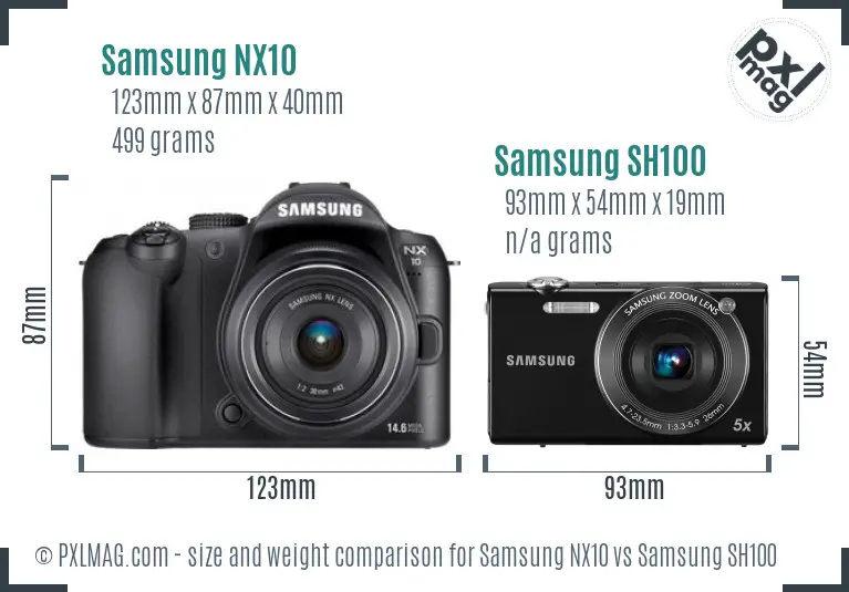 Samsung NX10 vs Samsung SH100 size comparison