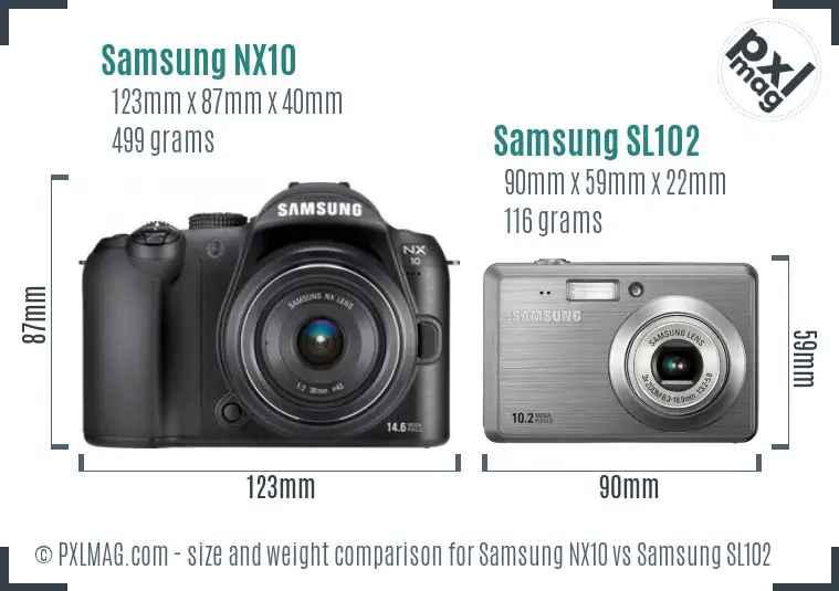 Samsung NX10 vs Samsung SL102 size comparison