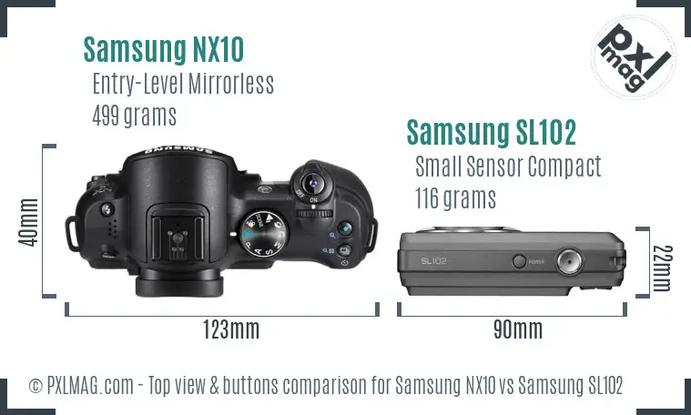 Samsung NX10 vs Samsung SL102 top view buttons comparison