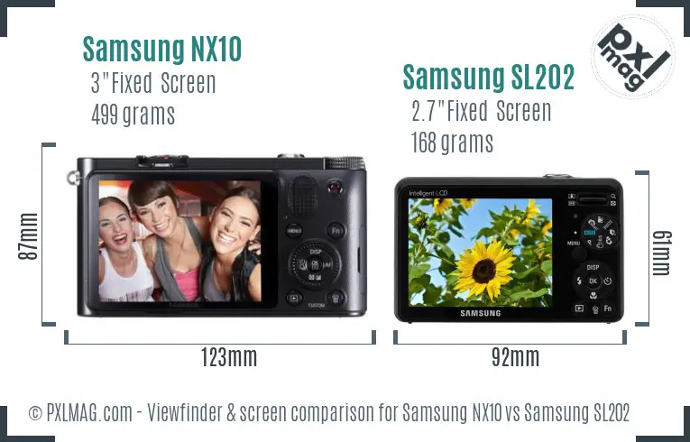 Samsung NX10 vs Samsung SL202 Screen and Viewfinder comparison