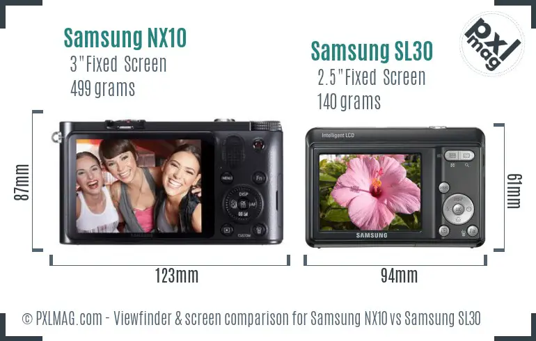 Samsung NX10 vs Samsung SL30 Screen and Viewfinder comparison