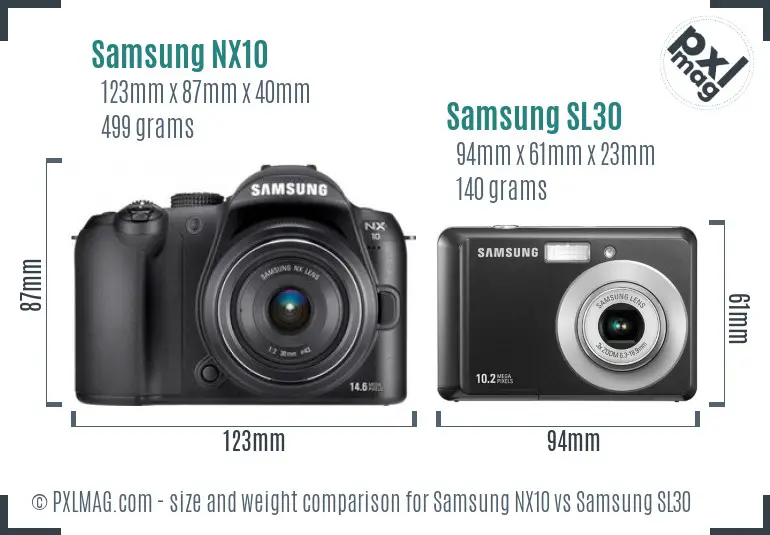 Samsung NX10 vs Samsung SL30 size comparison