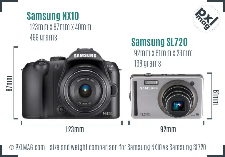 Samsung NX10 vs Samsung SL720 size comparison