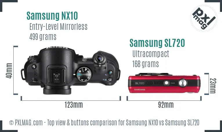 Samsung NX10 vs Samsung SL720 top view buttons comparison