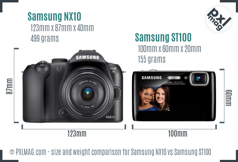 Samsung NX10 vs Samsung ST100 size comparison