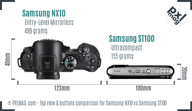 Samsung NX10 vs Samsung ST100 top view buttons comparison