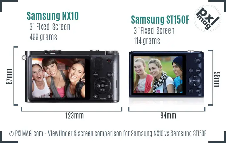Samsung NX10 vs Samsung ST150F Screen and Viewfinder comparison