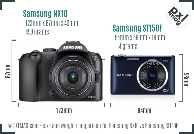 Samsung NX10 vs Samsung ST150F size comparison
