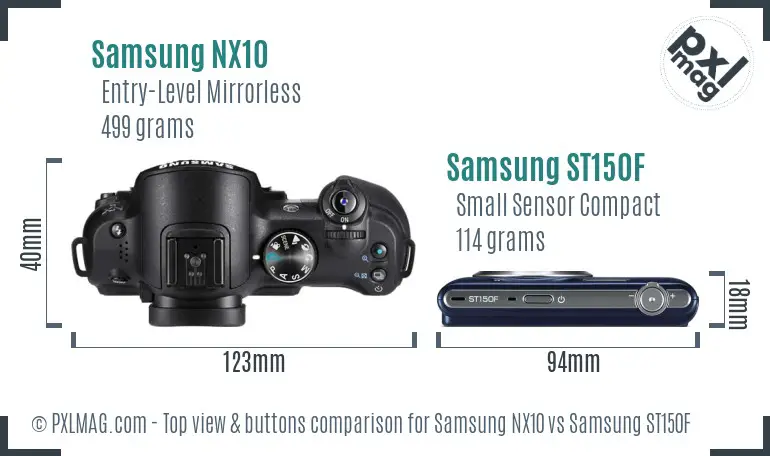 Samsung NX10 vs Samsung ST150F top view buttons comparison