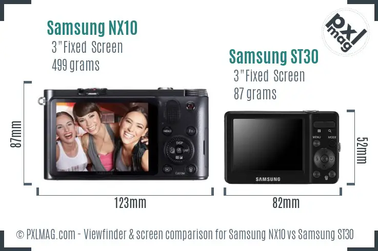 Samsung NX10 vs Samsung ST30 Screen and Viewfinder comparison