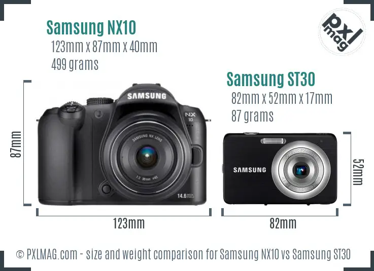 Samsung NX10 vs Samsung ST30 size comparison