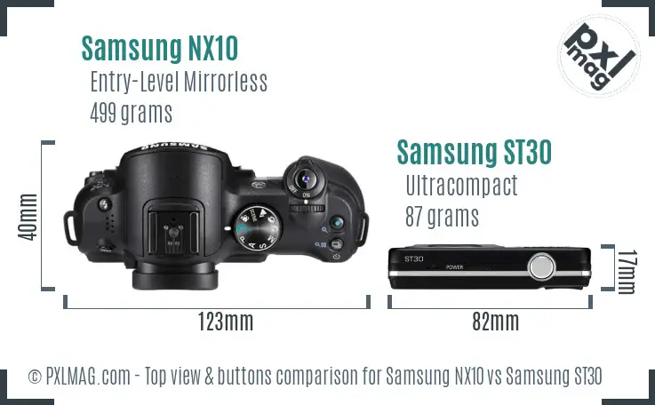 Samsung NX10 vs Samsung ST30 top view buttons comparison