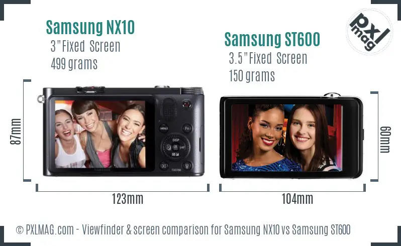 Samsung NX10 vs Samsung ST600 Screen and Viewfinder comparison