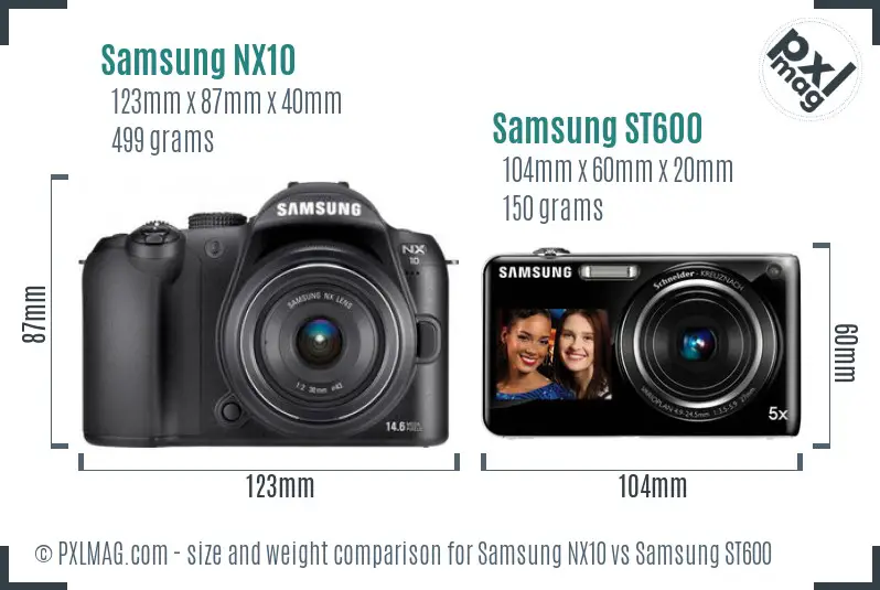 Samsung NX10 vs Samsung ST600 size comparison