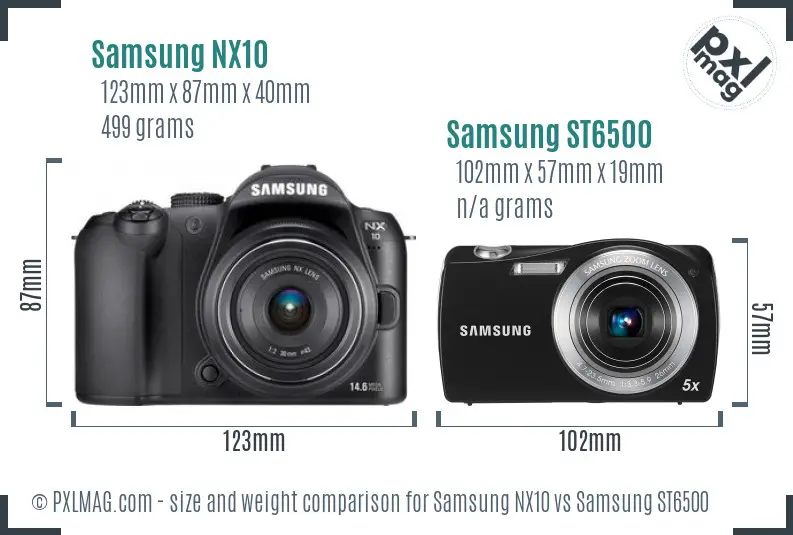 Samsung NX10 vs Samsung ST6500 size comparison