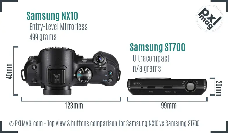 Samsung NX10 vs Samsung ST700 top view buttons comparison
