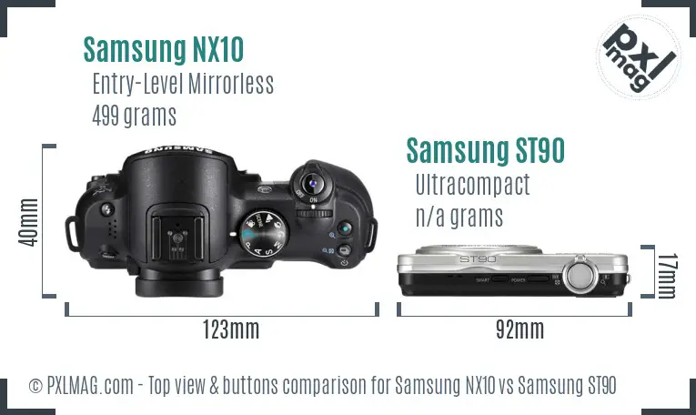 Samsung NX10 vs Samsung ST90 top view buttons comparison