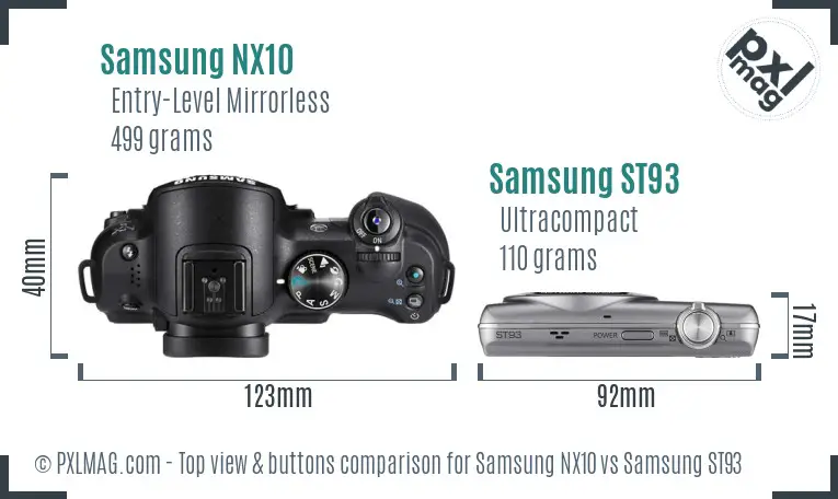 Samsung NX10 vs Samsung ST93 top view buttons comparison