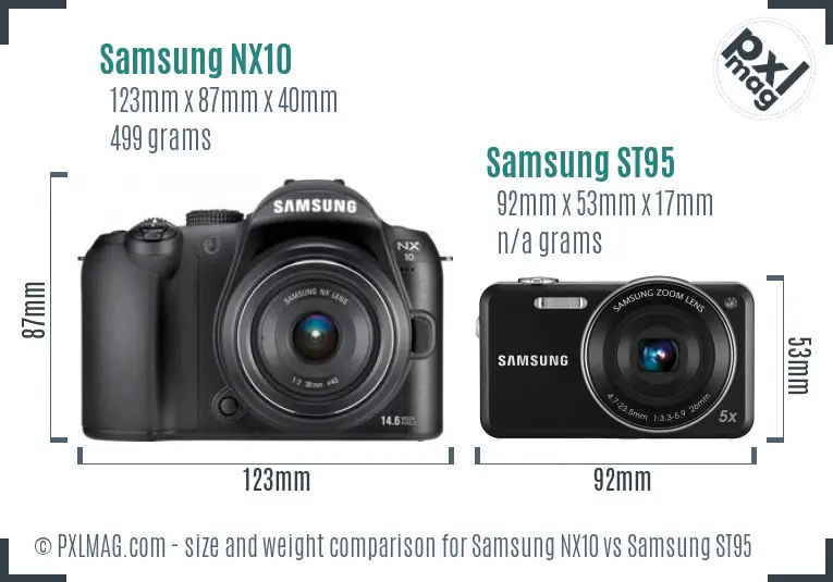 Samsung NX10 vs Samsung ST95 size comparison