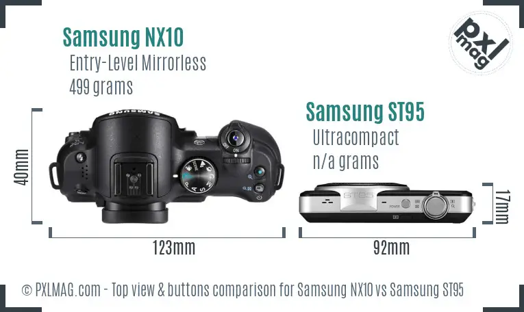 Samsung NX10 vs Samsung ST95 top view buttons comparison