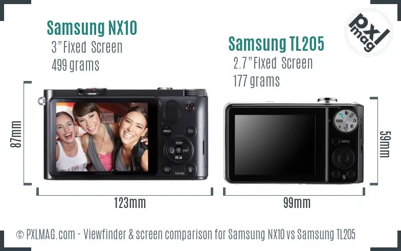 Samsung NX10 vs Samsung TL205 Screen and Viewfinder comparison