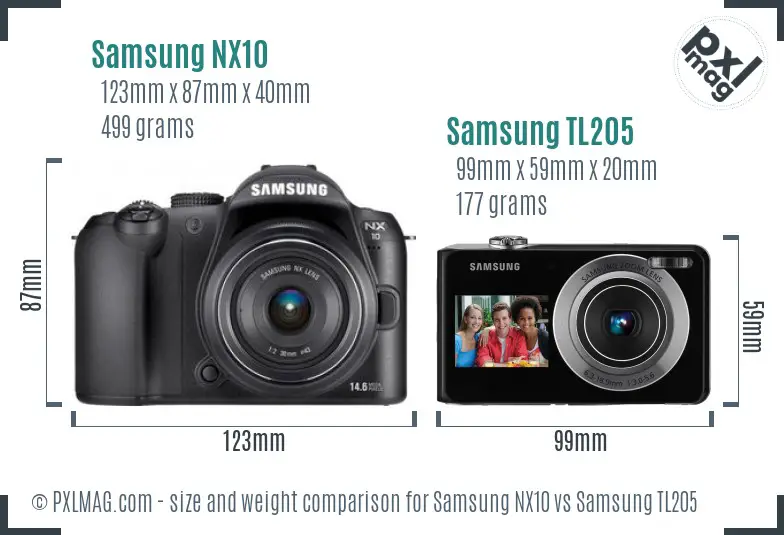 Samsung NX10 vs Samsung TL205 size comparison