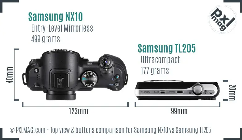 Samsung NX10 vs Samsung TL205 top view buttons comparison