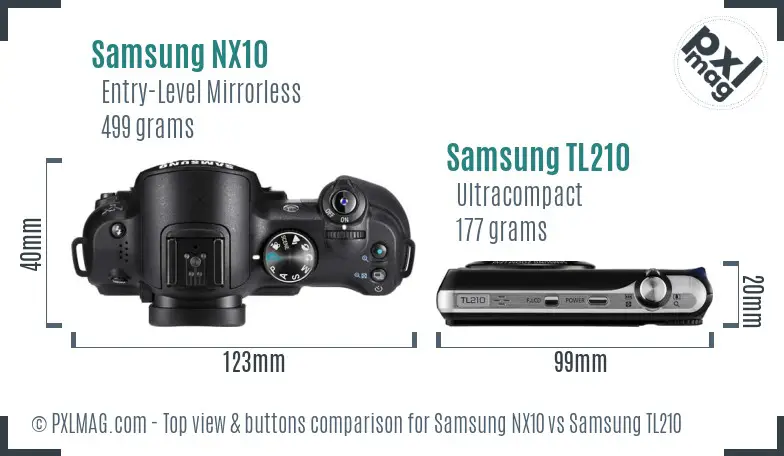 Samsung NX10 vs Samsung TL210 top view buttons comparison Samsung NX10 vs Samsung TL210 top view buttons comparison