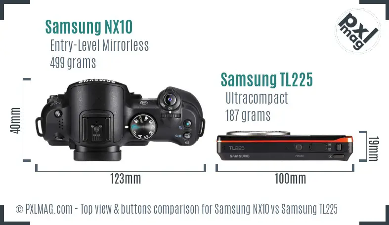 Samsung NX10 vs Samsung TL225 top view buttons comparison