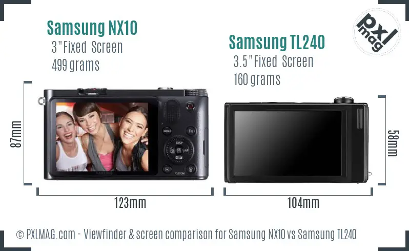 Samsung NX10 vs Samsung TL240 Screen and Viewfinder comparison