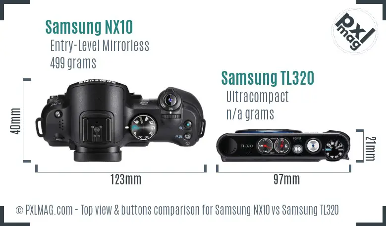 Samsung NX10 vs Samsung TL320 top view buttons comparison