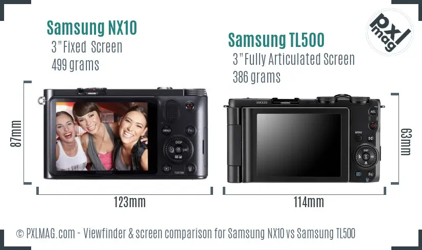 Samsung NX10 vs Samsung TL500 Screen and Viewfinder comparison