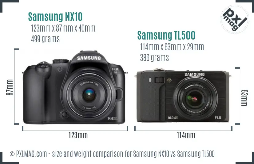 Samsung NX10 vs Samsung TL500 size comparison