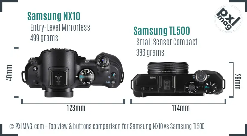 Samsung NX10 vs Samsung TL500 top view buttons comparison