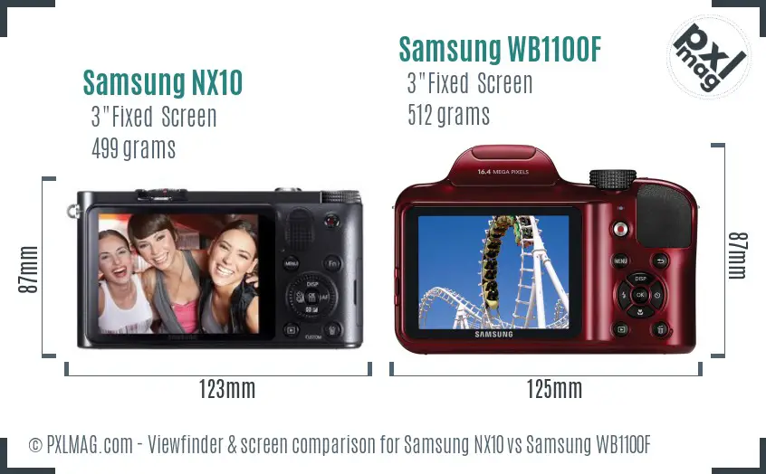 Samsung NX10 vs Samsung WB1100F Screen and Viewfinder comparison
