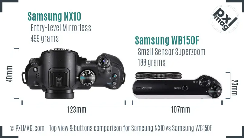 Samsung NX10 vs Samsung WB150F top view buttons comparison