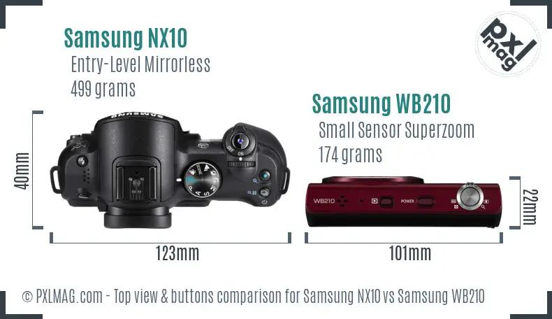 Samsung NX10 vs Samsung WB210 top view buttons comparison