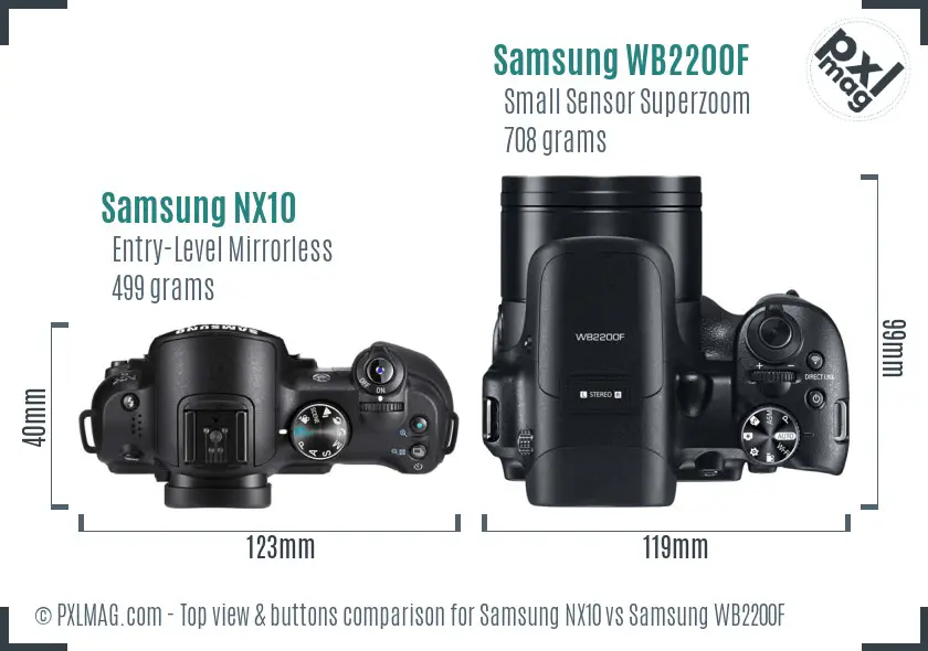 Samsung NX10 vs Samsung WB2200F top view buttons comparison