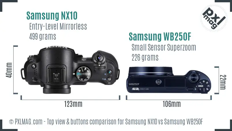 Samsung NX10 vs Samsung WB250F top view buttons comparison