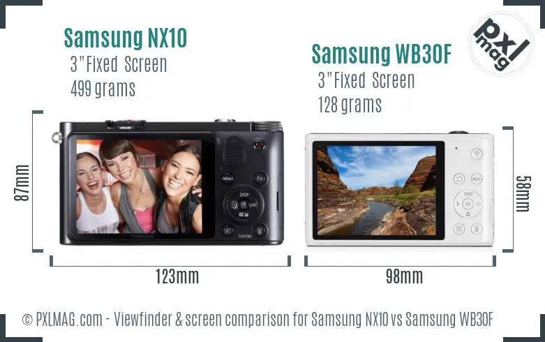 Samsung NX10 vs Samsung WB30F Screen and Viewfinder comparison