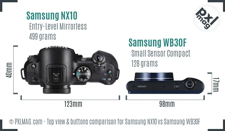 Samsung NX10 vs Samsung WB30F top view buttons comparison