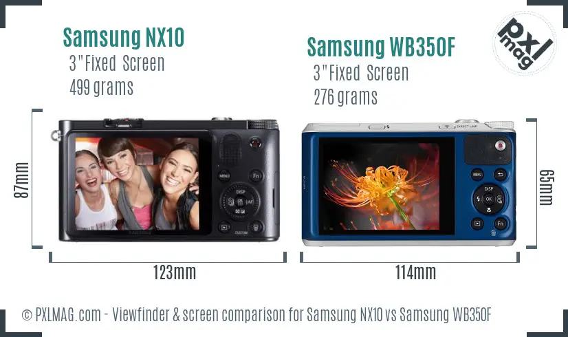 Samsung NX10 vs Samsung WB350F Screen and Viewfinder comparison