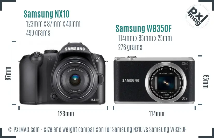 Samsung NX10 vs Samsung WB350F size comparison