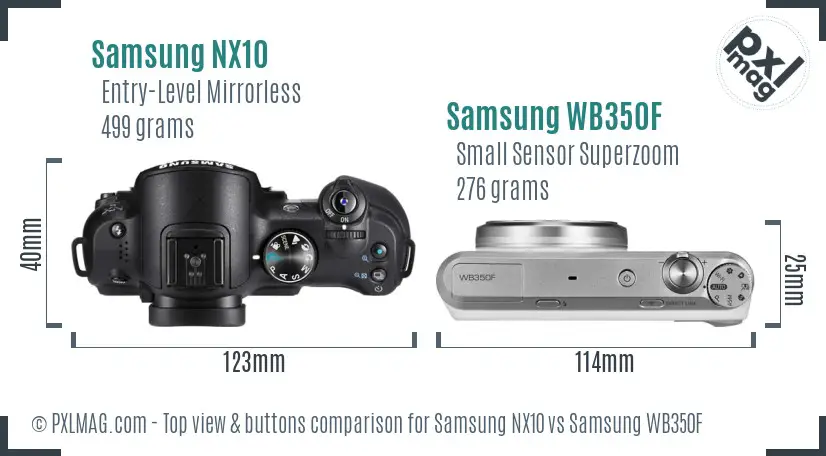 Samsung NX10 vs Samsung WB350F top view buttons comparison