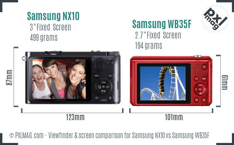 Samsung NX10 vs Samsung WB35F Screen and Viewfinder comparison