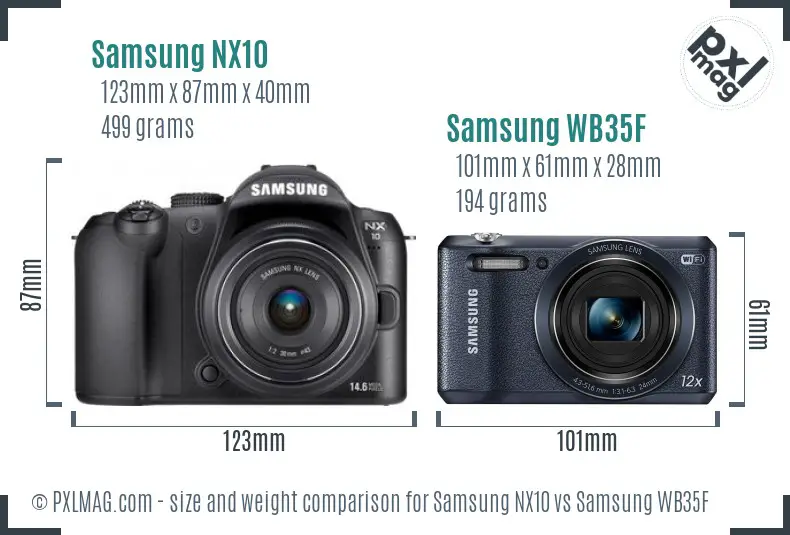 Samsung NX10 vs Samsung WB35F size comparison