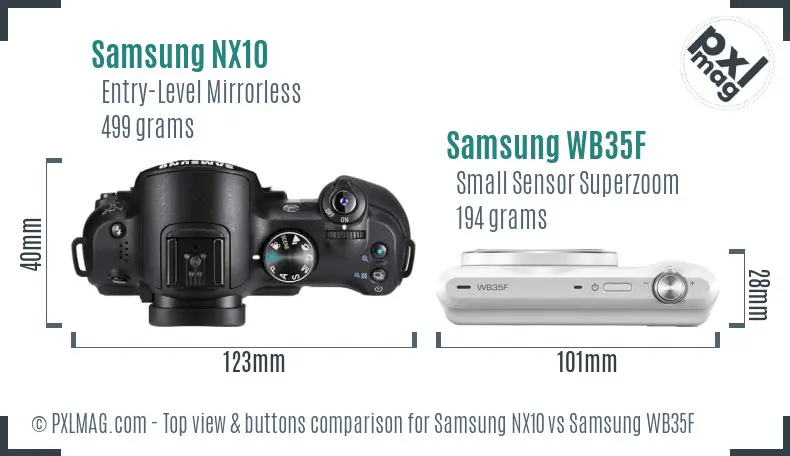 Samsung NX10 vs Samsung WB35F top view buttons comparison