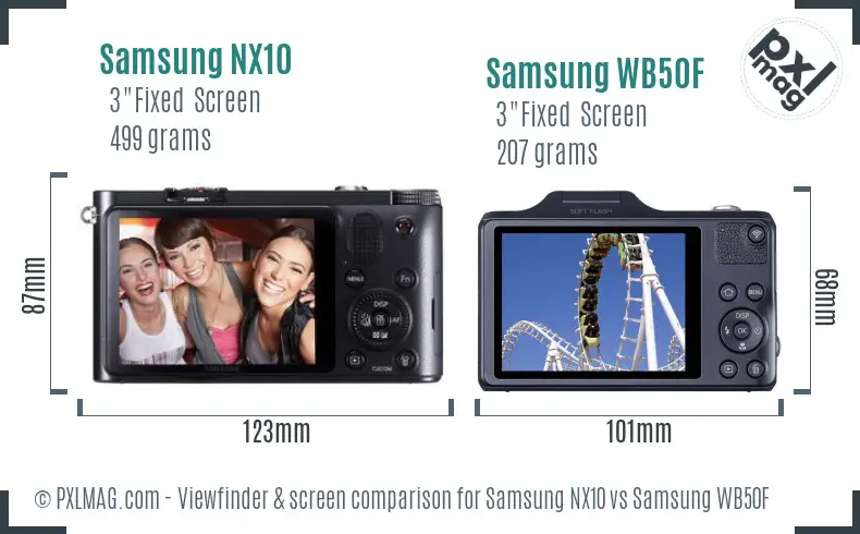 Samsung NX10 vs Samsung WB50F Screen and Viewfinder comparison