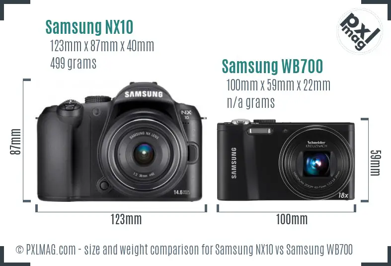 Samsung NX10 vs Samsung WB700 size comparison