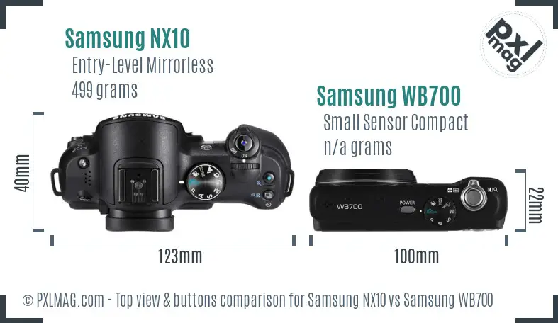 Samsung NX10 vs Samsung WB700 top view buttons comparison